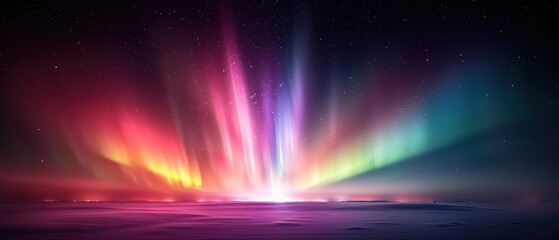 Vibrant display of the northern lights illuminating a serene snowy landscape under a starry night sky, creating a breathtaking cosmic spectacle.