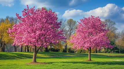 Spring's Splendor: A Pair of Cherry Trees in Bloom