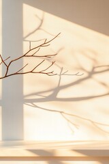 Captivating shadows cast by branches on a sunlit wall in a serene indoor setting