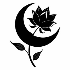 Moon flower Black silhouette, illustration