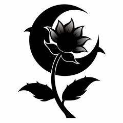 Obraz premium Moon flower Black silhouette, illustration