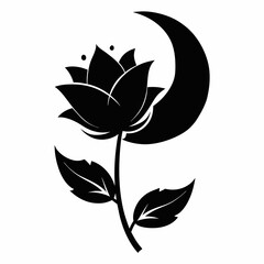 Moon flower Black silhouette, illustration