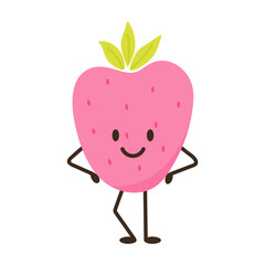 Cheerful cute strawberry with kawaii face