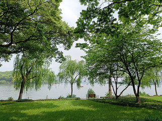 China, Hangzhou, Xihu Lake, West Lake, park by the lake
