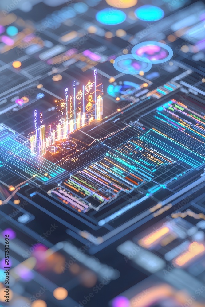 Poster abstract futuristic digital interface with lines grids and glowing lights