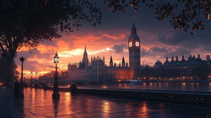 Fototapeta premium This stunning image of iconic Big Ben and the Palace of Westminster in London with a sunset