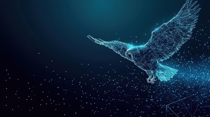 Digital avian figure banner using geometric shapes and connections