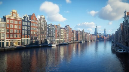 Canal with traditional old Houses and travel, or historical building and sightseeing concept