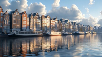 Fototapeta premium Canal with traditional old Houses and travel, or historical building and sightseeing concept