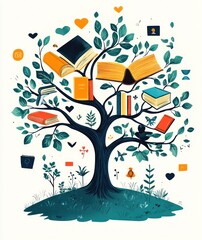 Tree of Knowledge Illustration -  A Symbolic Image of Books and Learning