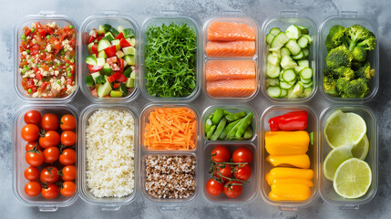 Weekly Menu with Fresh Ingredients and Healthy Meal Containers for Weight Loss