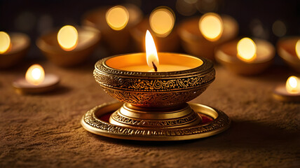 Diwali lamp element. Diwali Celebration Lighting a Sparkler Alongside Traditional Diya Oil Lamp.