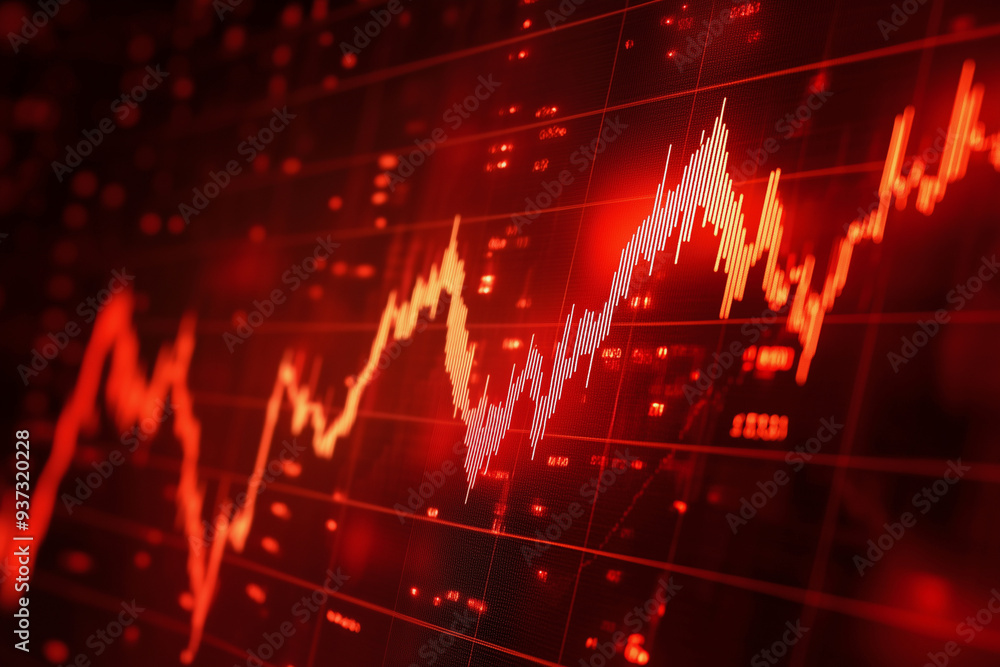 Aufkleber red background with a graph of numbers and lines