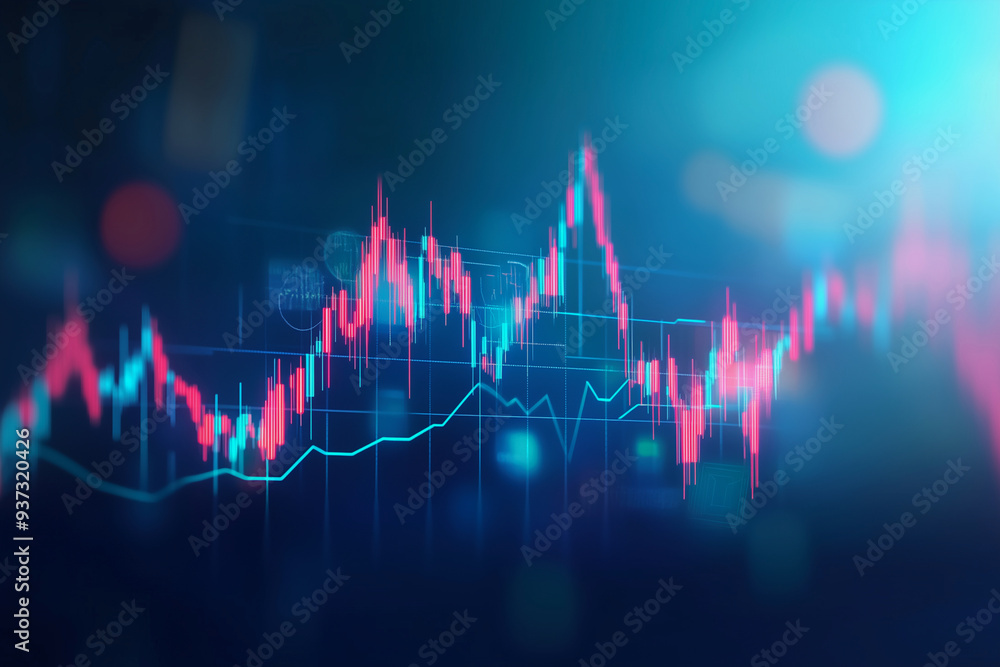 Poster blue and red graph with numbers and lines