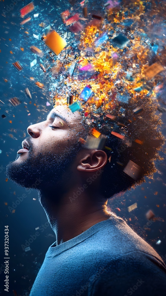 Poster Man with Confetti Exploding From Head.