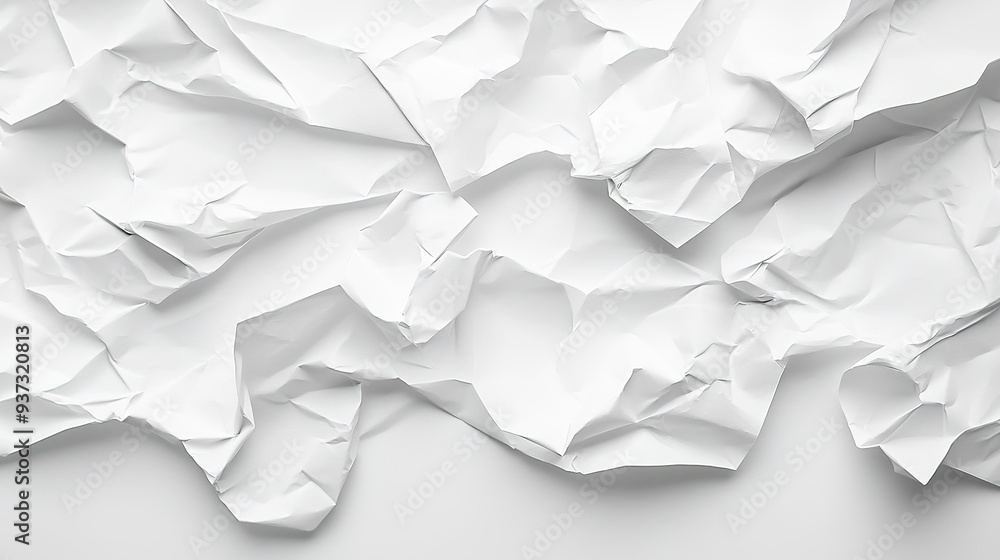 Poster minimalist white paper texture background with crumpled shapes and ample space for text, perfect for