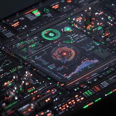 Obraz premium Futuristic Interface with Glowing Lights and Data Displays