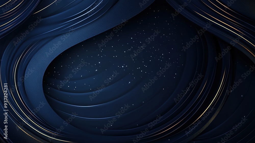 Poster modern abstract background with glowing circle lines on a dark blue canvas