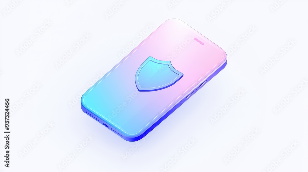 Poster secure mobile phone with shield icon on gradient screen
