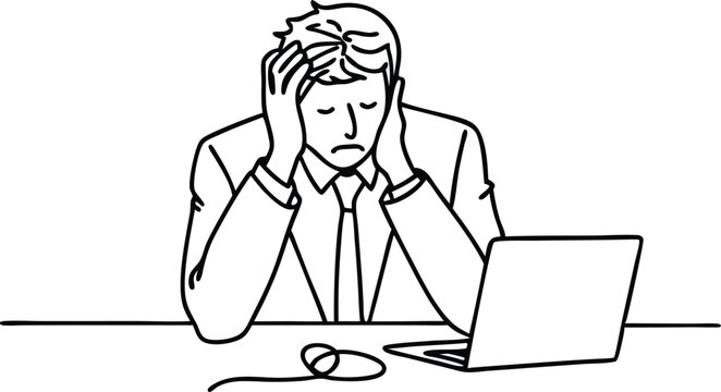 recommend clip art: stressed and overworked businessman line art illustration black and white