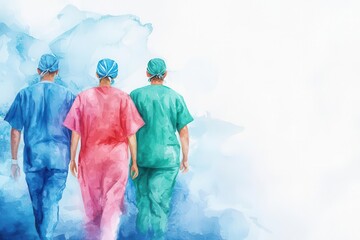 Healthcare team treating MPOX, visible symptoms on patient, clinical care setting, watercolor style