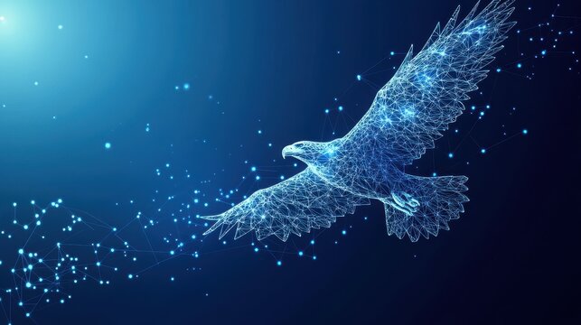 Abstract eagle construct banner showcasing low-poly design on tech background