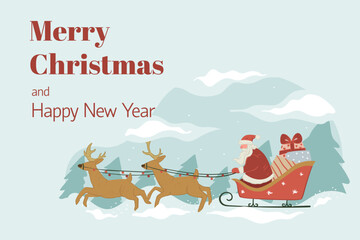 Santa Claus Flying with Reindeer Sleigh