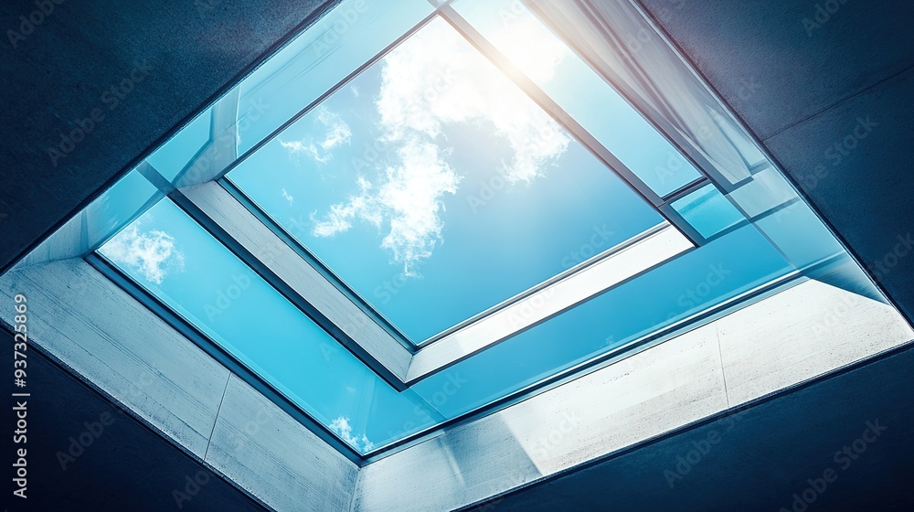 Poster modern architectural detail with a focus on skylights and geometric patterns