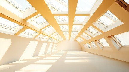 Fototapeta premium Modern architectural detail with a focus on skylights and geometric patterns, creating a minimalistic and abstract background