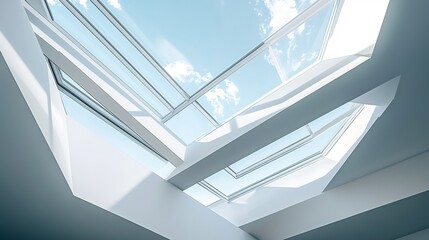Obraz premium Modern architectural detail with geometric patterns and a focus on skylights, creating a minimalistic and sleek background