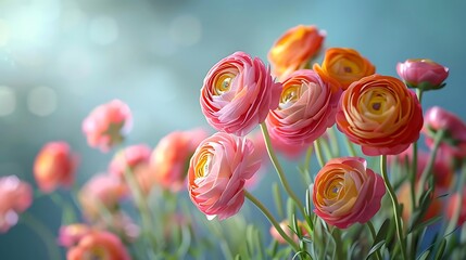 A vibrant arrangement of colorful ranunculus flowers, showcasing their delicate petals and natural beauty.