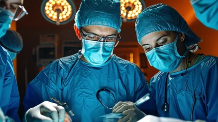 group of focused surgeons working on a male patient's rescue in the hospital operating room, emergency case, surgery, and medical technology