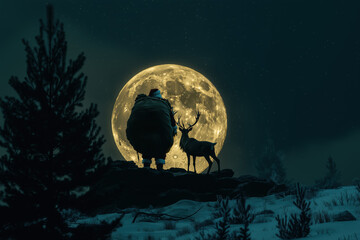 Naklejka premium Santa Claus on a Silent Night's Generative AI