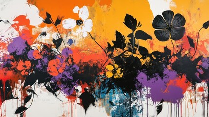 Abstract Floral Painting with Vivid Colors
