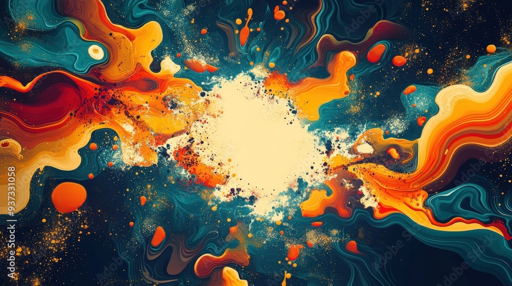 Poster a straightforward background with dynamic fractal shapes and a psychedelic comic style, featuring bl