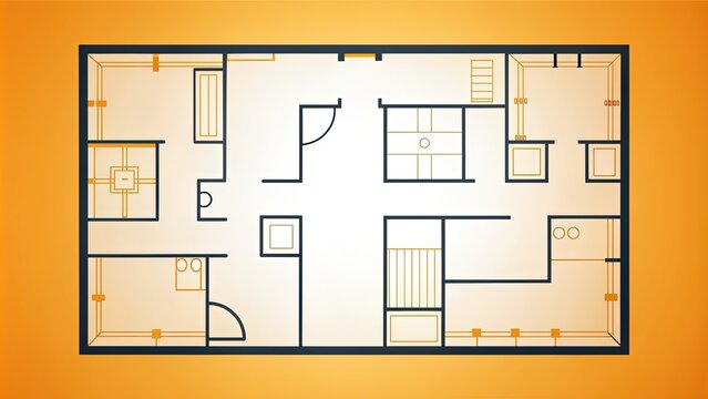 Stylized illustration of a floorpan icon in a modern design, featuring a minimalist aesthetic and bold lines, ideal for use in architectural or interior design projects.