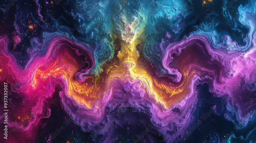 Poster a simple background with vibrant fractal patterns, featuring empty areas for text, in a psychedelic 