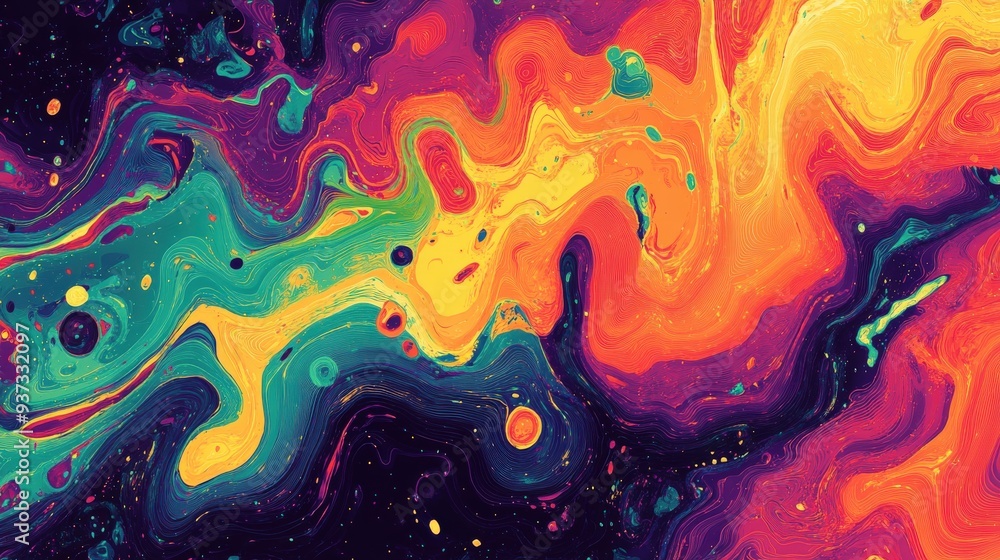 Poster a simple background with vibrant fractal patterns, featuring empty areas for text, in a psychedelic 