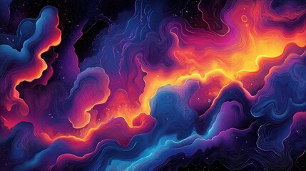 A minimalist backdrop with swirling fractal shapes and a psychedelic comic style, leaving some empty space for added elements