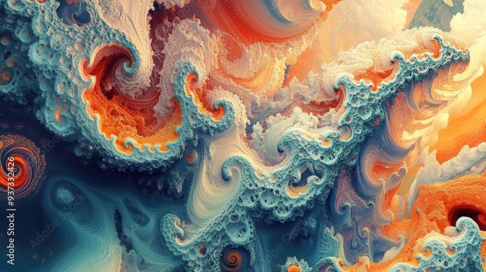 Poster a clean background with intricate fractal details and a psychedelic comic touch, incorporating open 