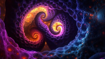 A simple scene with bold fractal designs and psychedelic comic aesthetics, featuring blank spaces for additional content