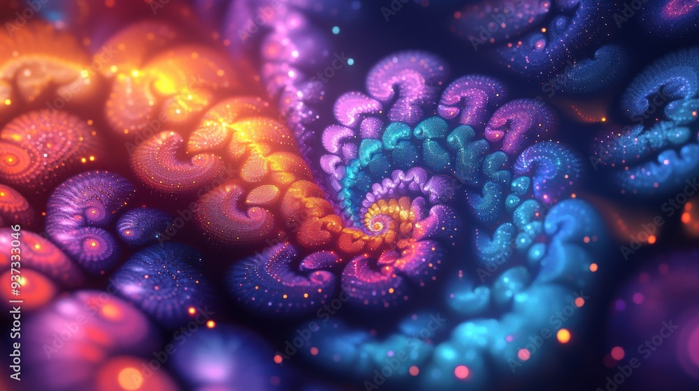 Poster a straightforward background with colorful fractal elements and a psychedelic comic design, incorpor