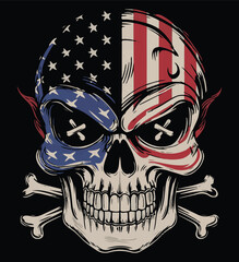 Skull with USA flag Illustration vector .