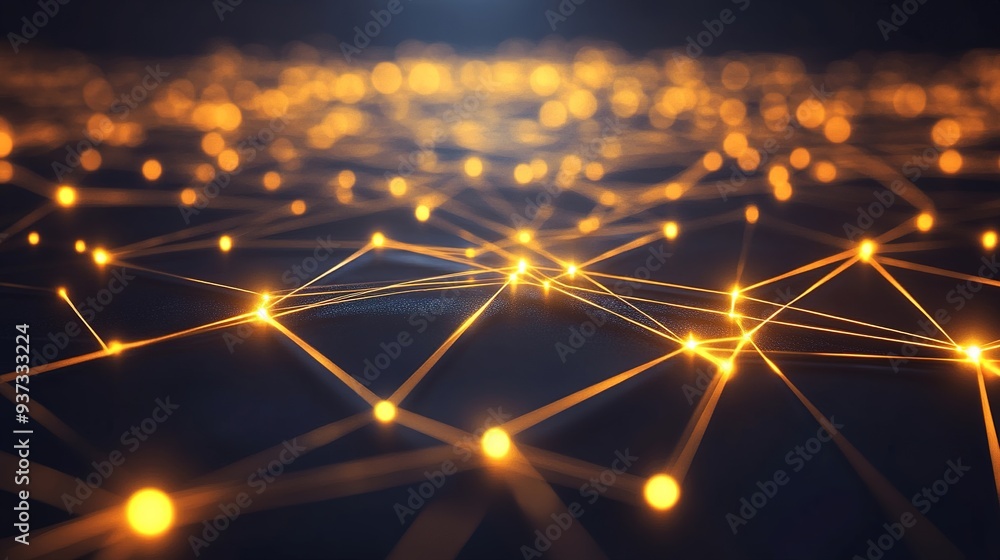 Poster network of glowing nodes and lines forming a sophisticated technology background