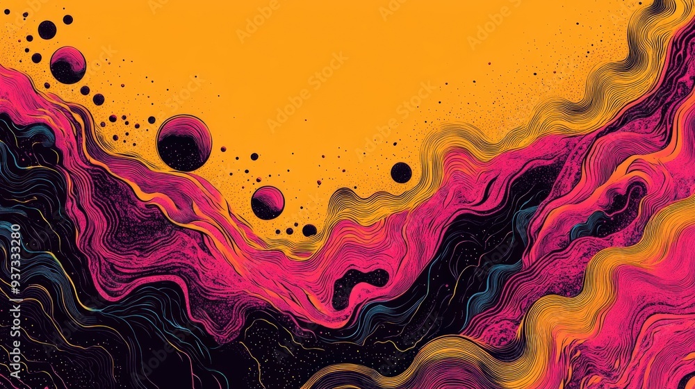 Poster a minimalist background with bold fractal patterns and a psychedelic comic touch, leaving some space
