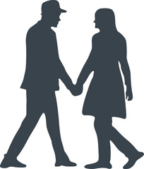 Couple holding hands and walking  silhouette