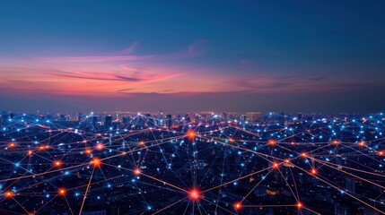Fototapeta premium Networked City Lights at Dusk