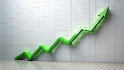 Upward trending graph with a bright green curve rapidly increasing in value, symbolizing business growth,