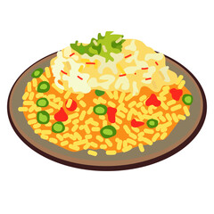 Traditional vegetable fried rice vector illustration, veggie fried rice clip art isolated on white background
