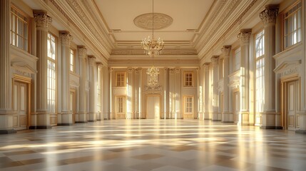 Fototapeta premium Ballroom in Historic Building Featuring Tall Windows